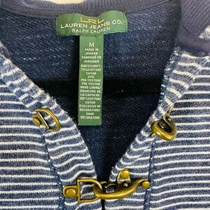RALPH LAUREN RLR JEANS Hoodie Navy White Stripe L/S Brass Toggles Sz M